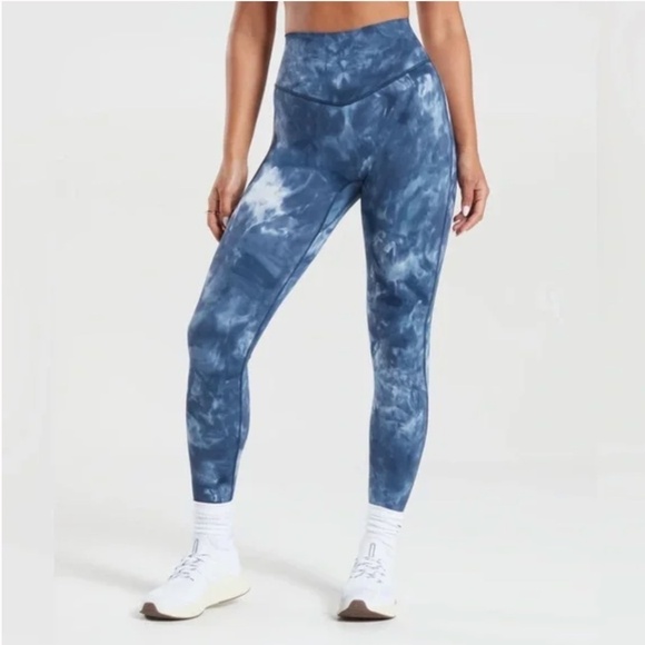 Gymshark Elevate High Rise Blue Tie Dye Leggings - Picture 1 of 3
